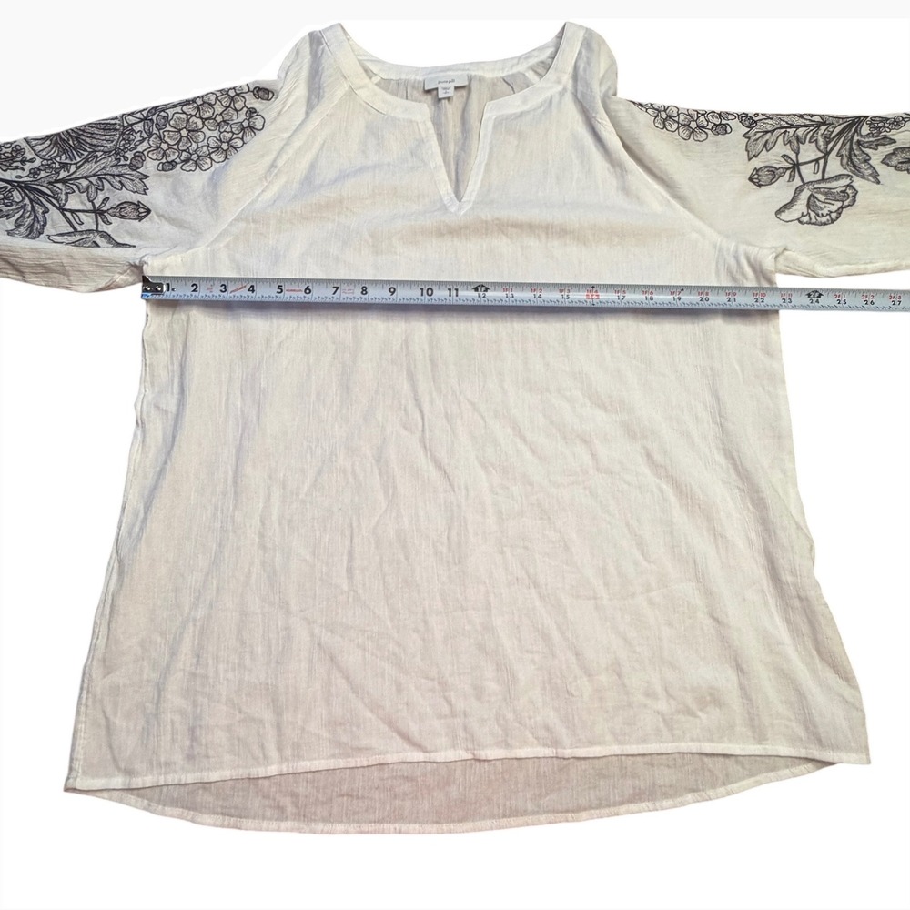 Pure Jill Lightweight Cotton Embroidered V-Neck Tunic Top Size Large Tall Boho - Picture 3 of 10